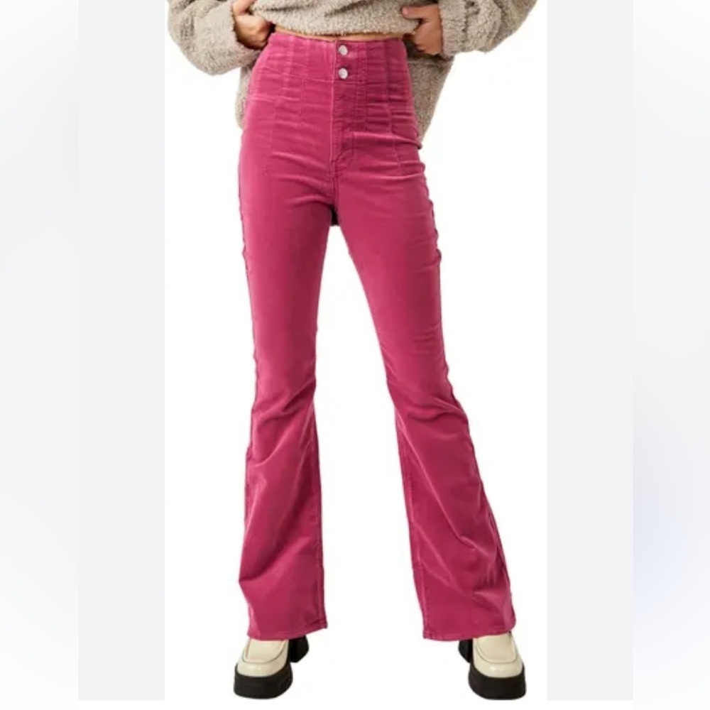 Free People We the Free Jayde Flare Cord Pants in fuschia